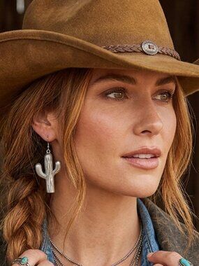 EGE Pewter Cactus Earrings Pierced Western Cowgirl